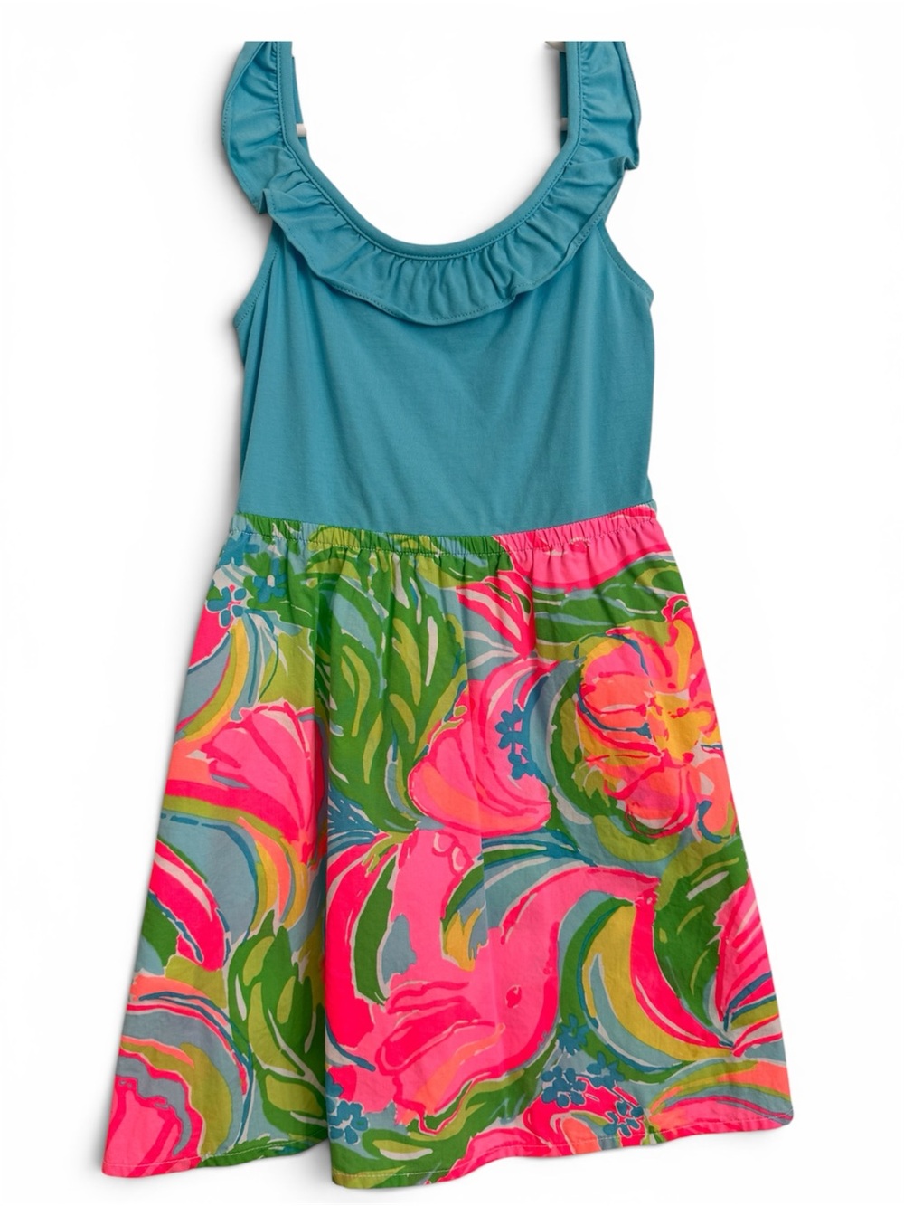 Lilly Pulitzer Soapeeling Clair Teal and Hot Pink Floral Sundress